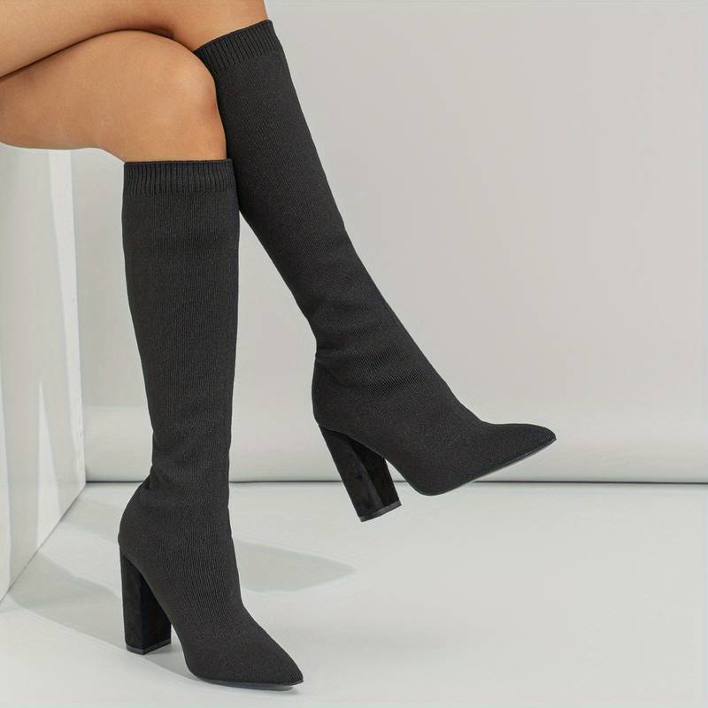 Women's Knee High Sock Boots | Stretch Knit, Pointed Toe & Block Heel for Casual and Dressy Outfits