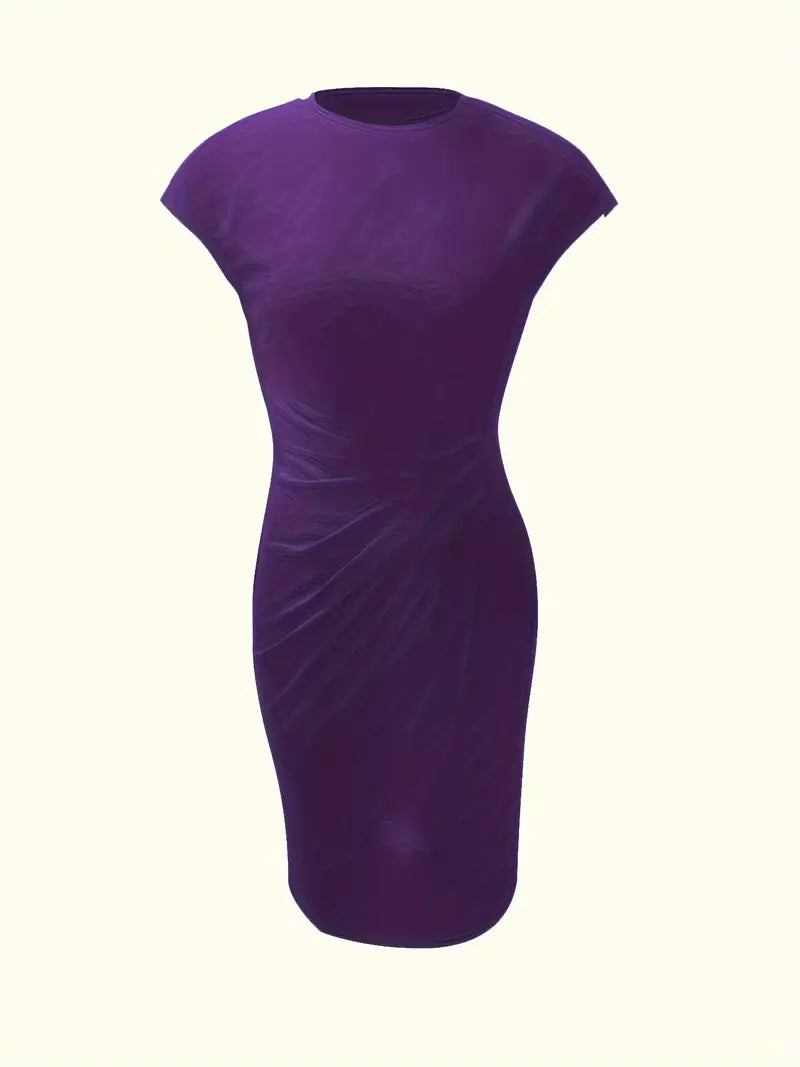 Women's Knee-Length Sheath Dress | Ruched Waist, Cap Sleeves & Ideal for Professional and Social Occasions