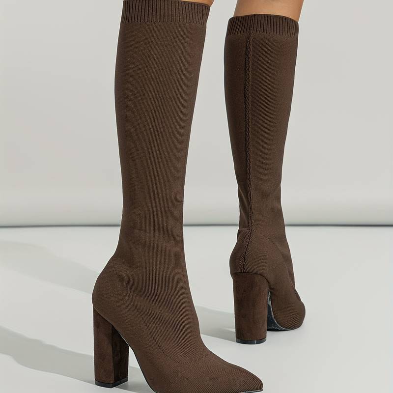 Women's Knee High Sock Boots | Stretch Knit, Pointed Toe & Block Heel for Casual and Dressy Outfits