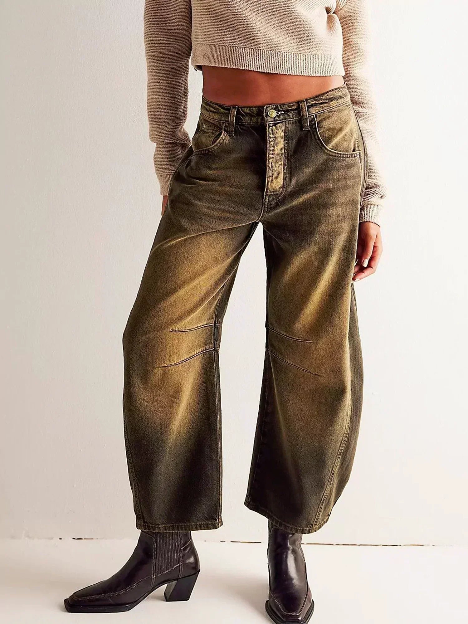 Women's Leopard Print Barrel Jeans | Comfortable Mid-Rise Fit & Trendy Ankle-Length for Casual Fashion Statements