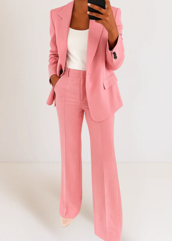 Women's Tailored Two-Piece Pantsuit Set | Structured Blazer & Straight-Leg Trousers for Office Wear and Formal Events