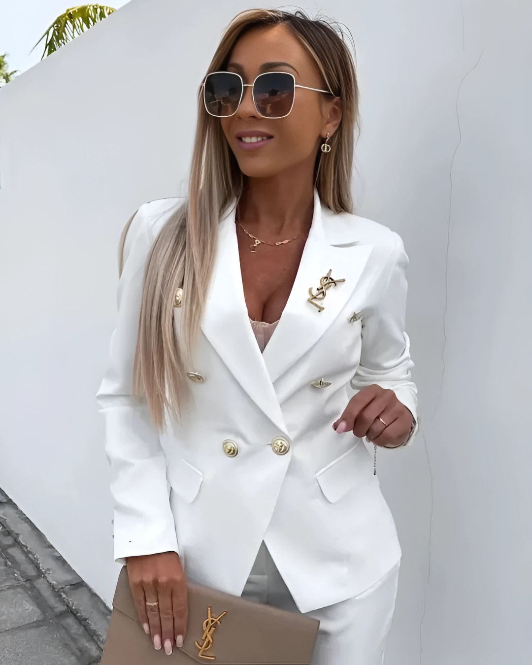 Women's Double-Breasted Suit | Tailored Fit with Metallic Buttons for Business Meetings & Formal Occasions