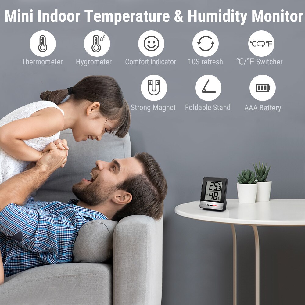 Thermo Hygrometer Testsieger – ThermoPro TP49 Mini Wetterstation für präzise Temperatur- und Feuchtigkeitsmessung