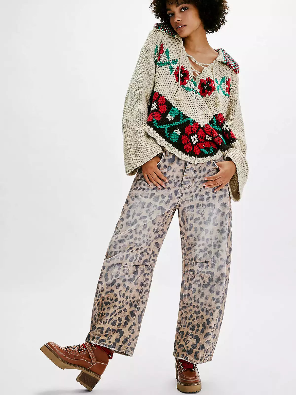 Women's Leopard Print Barrel Jeans | Comfortable Mid-Rise Fit & Trendy Ankle-Length for Casual Fashion Statements