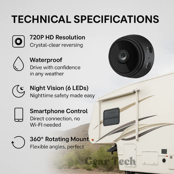 Telecamera Retromarcia Wireless HD per Camper, Camion e Rimorchi – Visione Notturna, Impermeabile, Facile da Installare