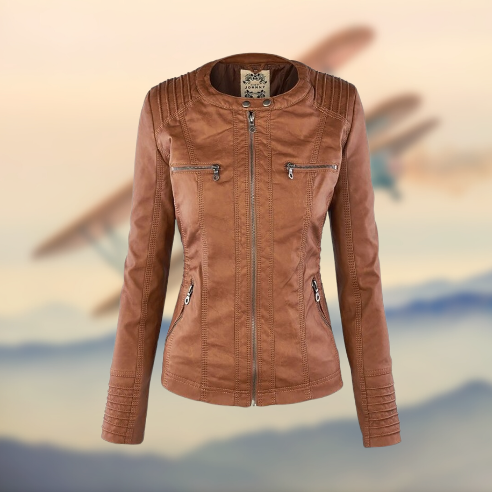 Women's Fitted Leather Jacket | Hooded Design, Zipper Pockets & Tailored Fit for Everyday Style