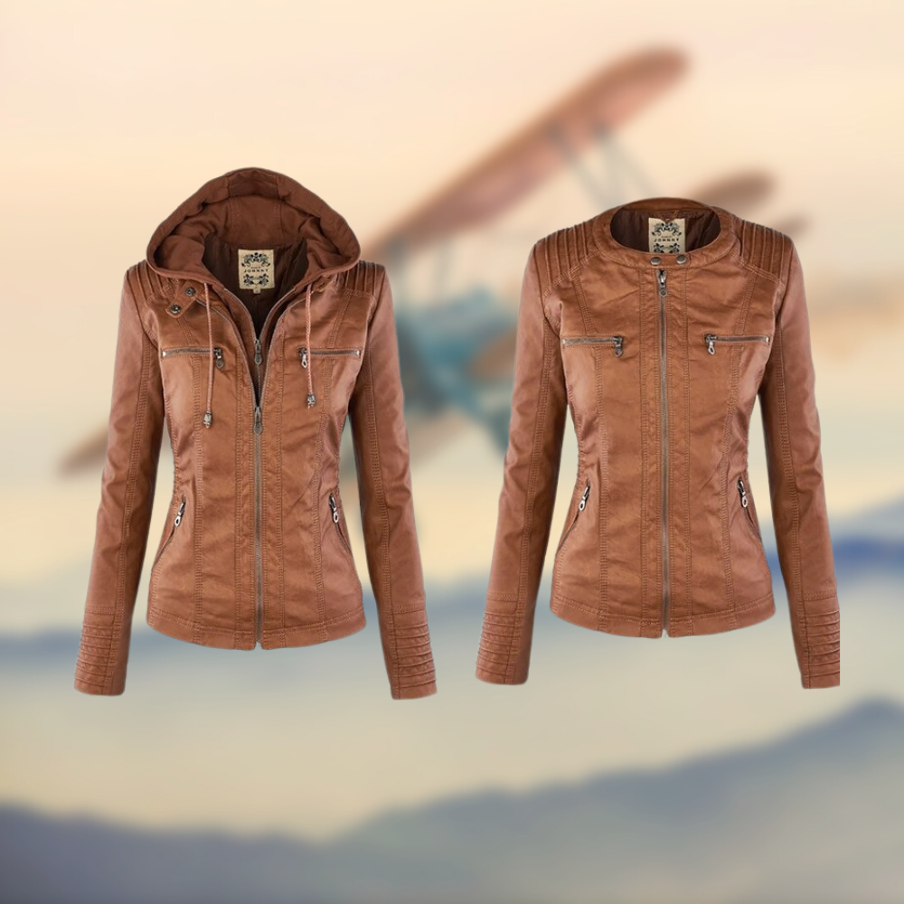 Women's Fitted Leather Jacket | Hooded Design, Zipper Pockets & Tailored Fit for Everyday Style