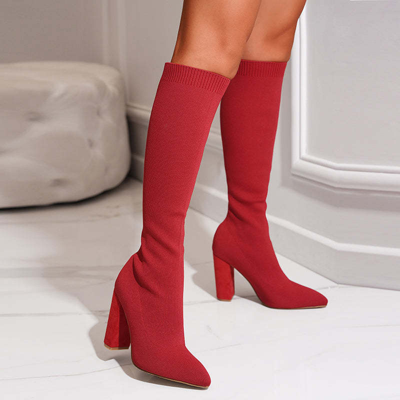 Women's Knee High Sock Boots | Stretch Knit, Pointed Toe & Block Heel for Casual and Dressy Outfits