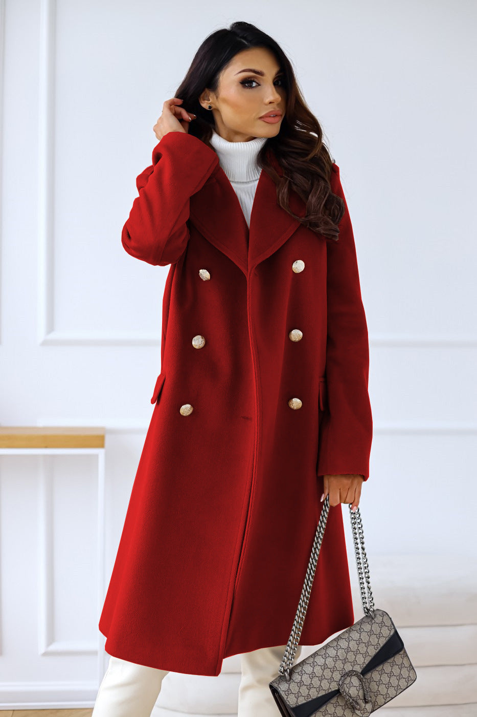 Women's Double-Breasted Wool Trench Coat | Tailored Fit, Warm & Stylish for Winter Outings