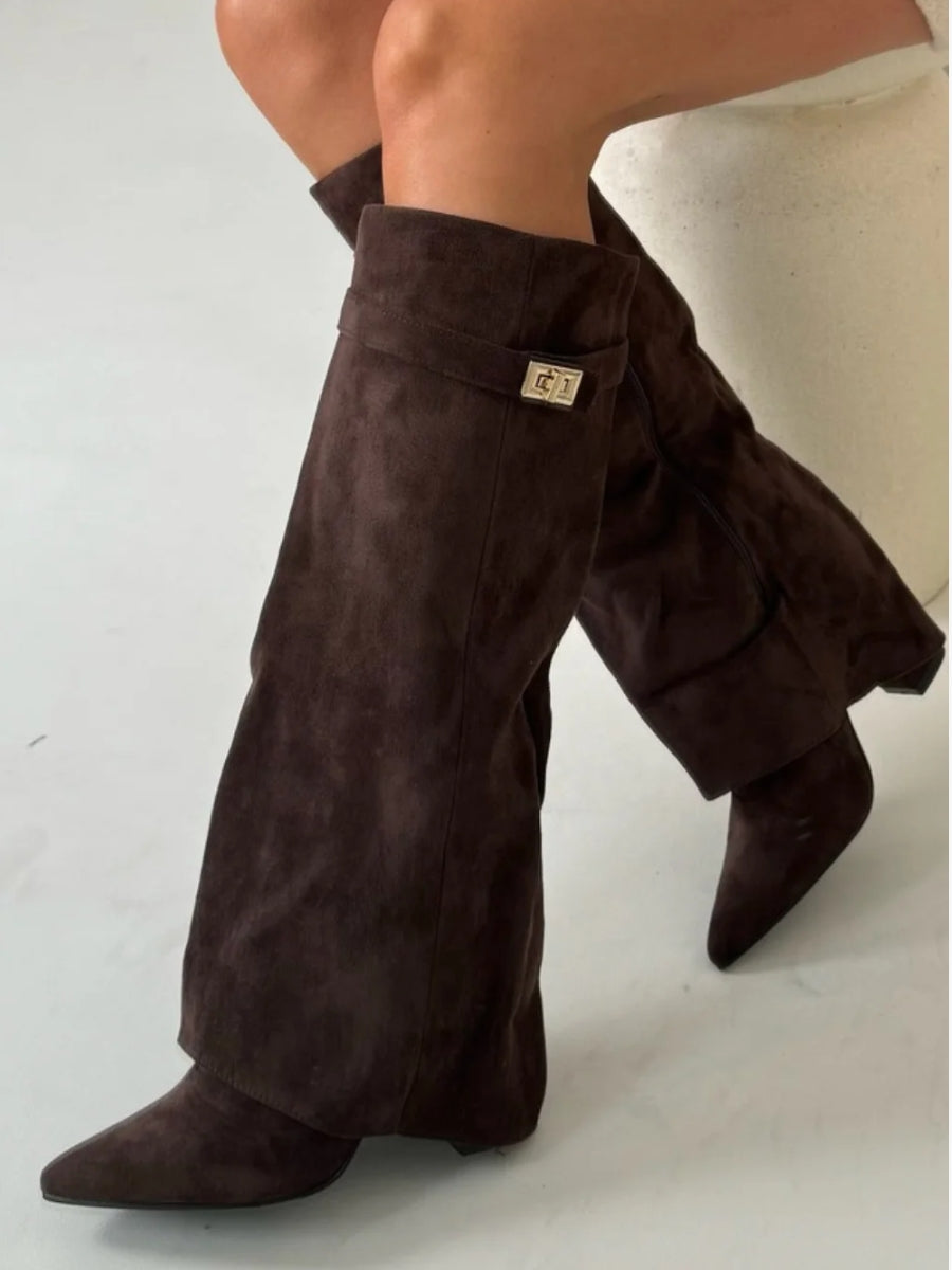 Women's Knee High Boots | Wide Flare Top, Block Heel & Versatile for Casual or Dressy Outfits
