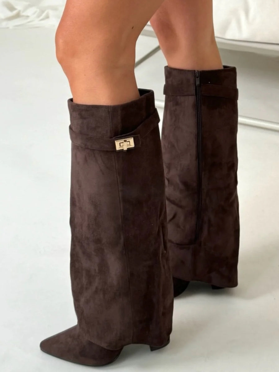 Women's Knee High Boots | Wide Flare Top, Block Heel & Versatile for Casual or Dressy Outfits