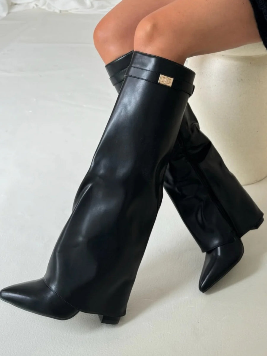 Women's Knee High Boots | Wide Flare Top, Block Heel & Versatile for Casual or Dressy Outfits