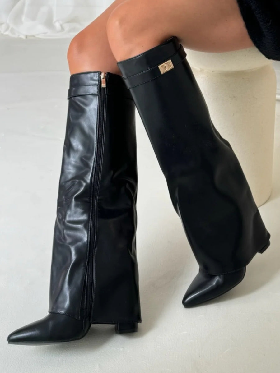 Women's Knee High Boots | Wide Flare Top, Block Heel & Versatile for Casual or Dressy Outfits