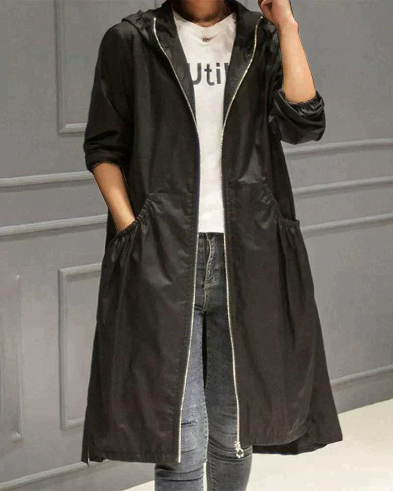 Women's Long Waterproof Raincoat | Weatherproof, Full-Zip & Adjustable Hood for Commuting and Travel