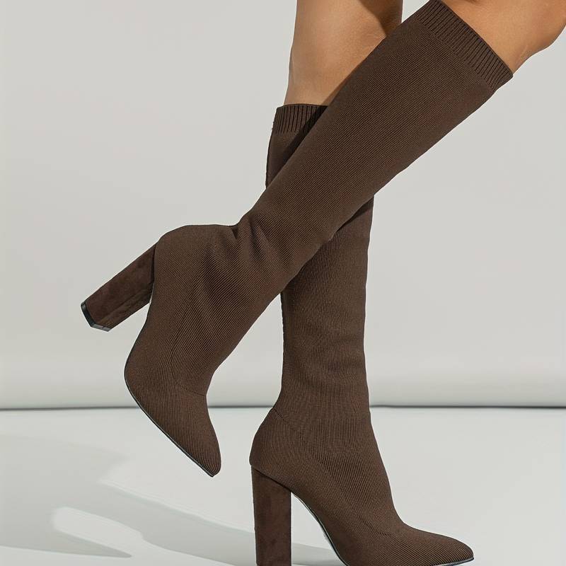 Women's Knee High Sock Boots | Stretch Knit, Pointed Toe & Block Heel for Casual and Dressy Outfits