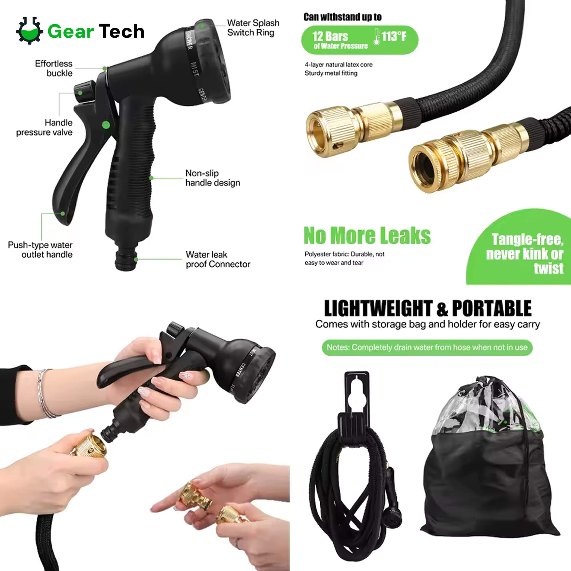 Tubo da Giardino Estensibile 30m | Anti-Piegatura, Senza Grovigli & Ultra Resistente per Grandi Giardini