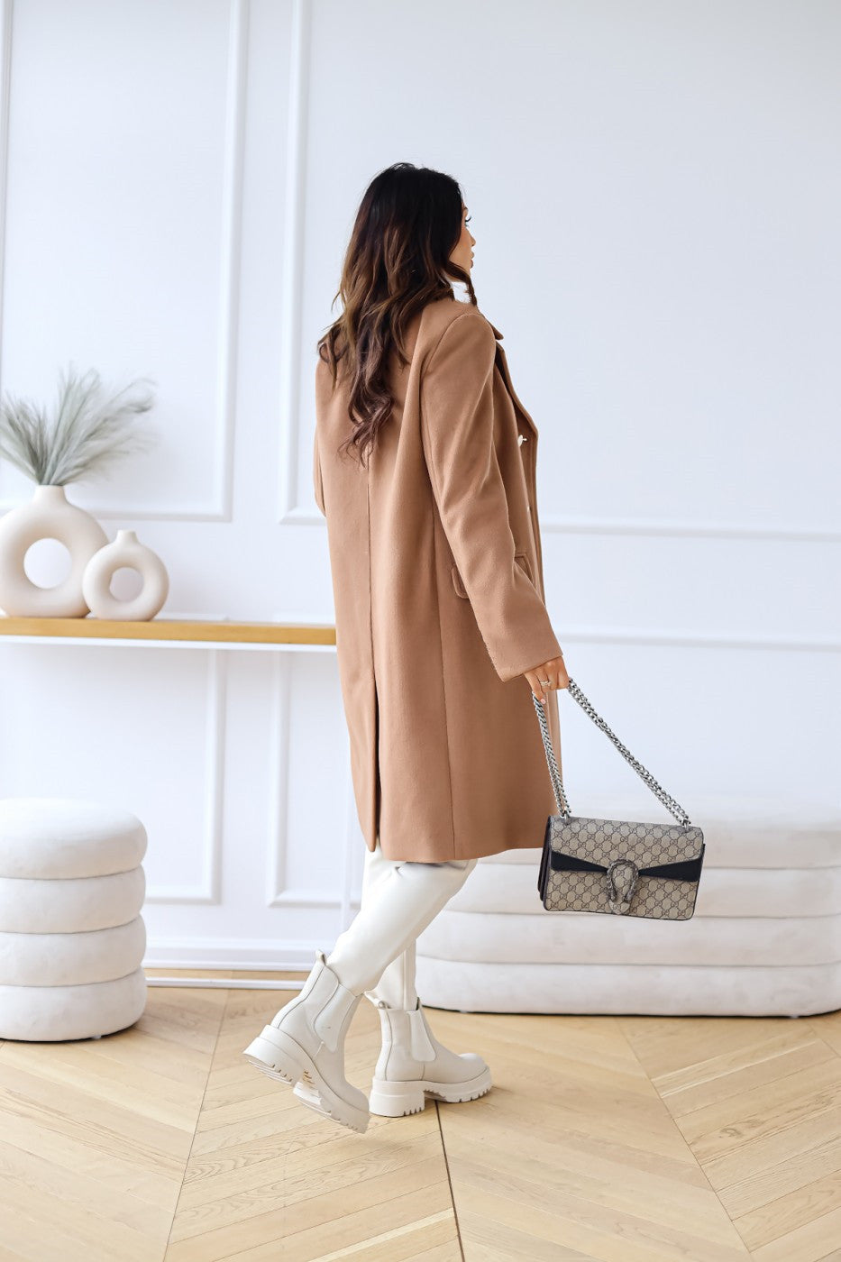 Women's Double-Breasted Long Coat | Gold Button Accents & Structured Silhouette for Timeless Elegance