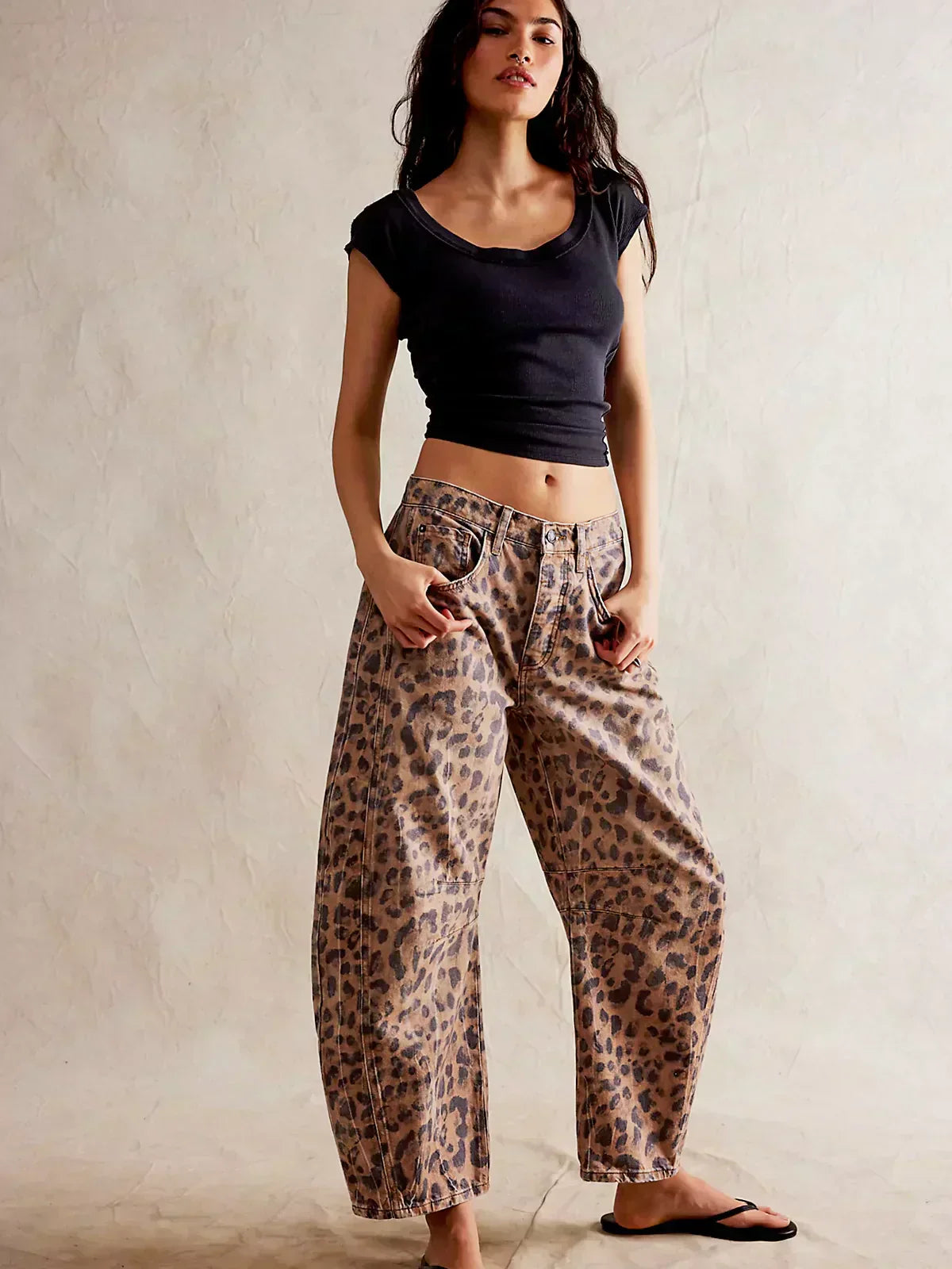 Women's Leopard Print Barrel Jeans | Comfortable Mid-Rise Fit & Trendy Ankle-Length for Casual Fashion Statements