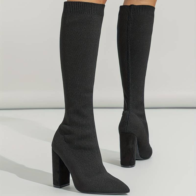 Women's Knee High Sock Boots | Stretch Knit, Pointed Toe & Block Heel for Casual and Dressy Outfits