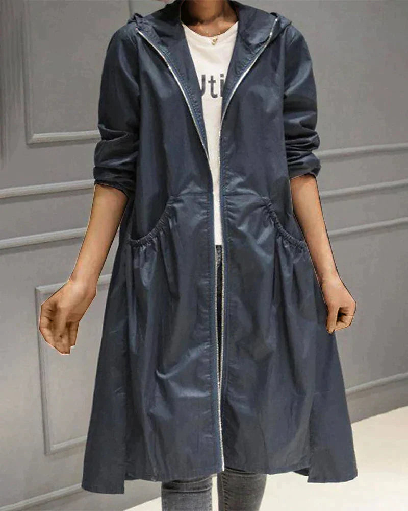 Women's Long Waterproof Raincoat | Weatherproof, Full-Zip & Adjustable Hood for Commuting and Travel
