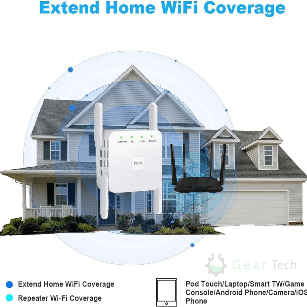 UltraXtend 5G WiFi Booster – Potente Ripetitore WiFi Dual-Band per Casa e Giardino con Copertura Estesa del Segnale