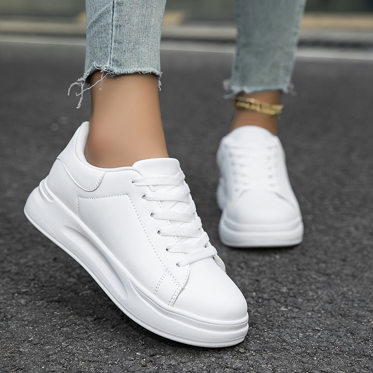 Women’s Clean White Leather Sneakers | Minimalist Design, Cushioned Insole & Ideal for Everyday Casual Wear