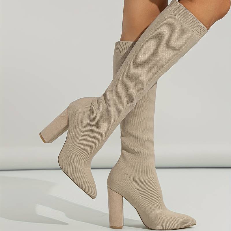 Women's Knee High Sock Boots | Stretch Knit, Pointed Toe & Block Heel for Casual and Dressy Outfits