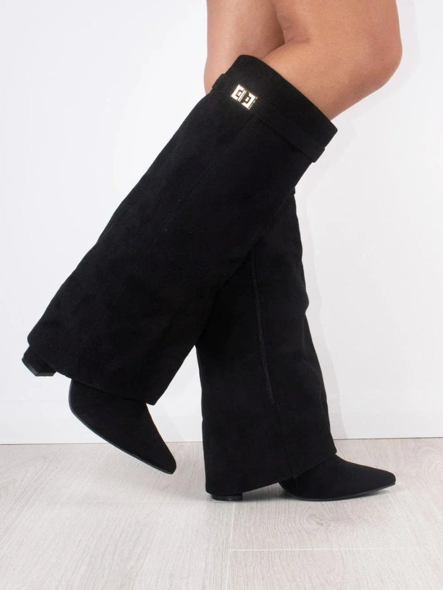 Women's Knee High Boots | Wide Flare Top, Block Heel & Versatile for Casual or Dressy Outfits