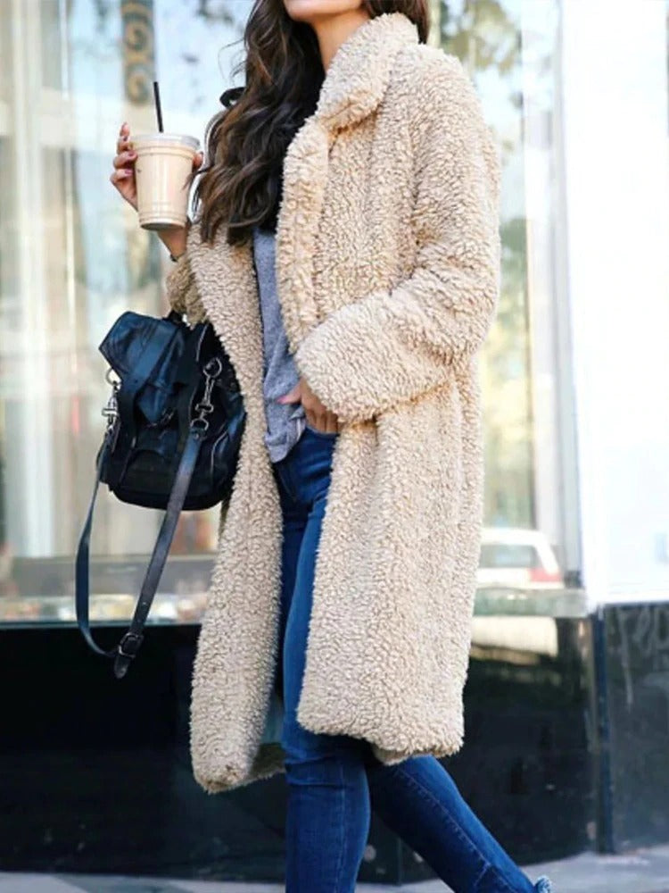 Women's Oversized Winter Teddy Coat | Plush Texture, Lapel Collar & Ideal for Daily Wear
