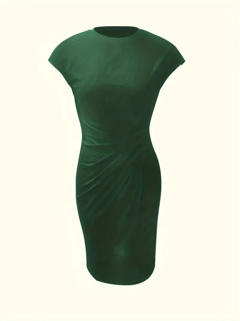 Women's Knee-Length Sheath Dress | Ruched Waist, Cap Sleeves & Ideal for Professional and Social Occasions