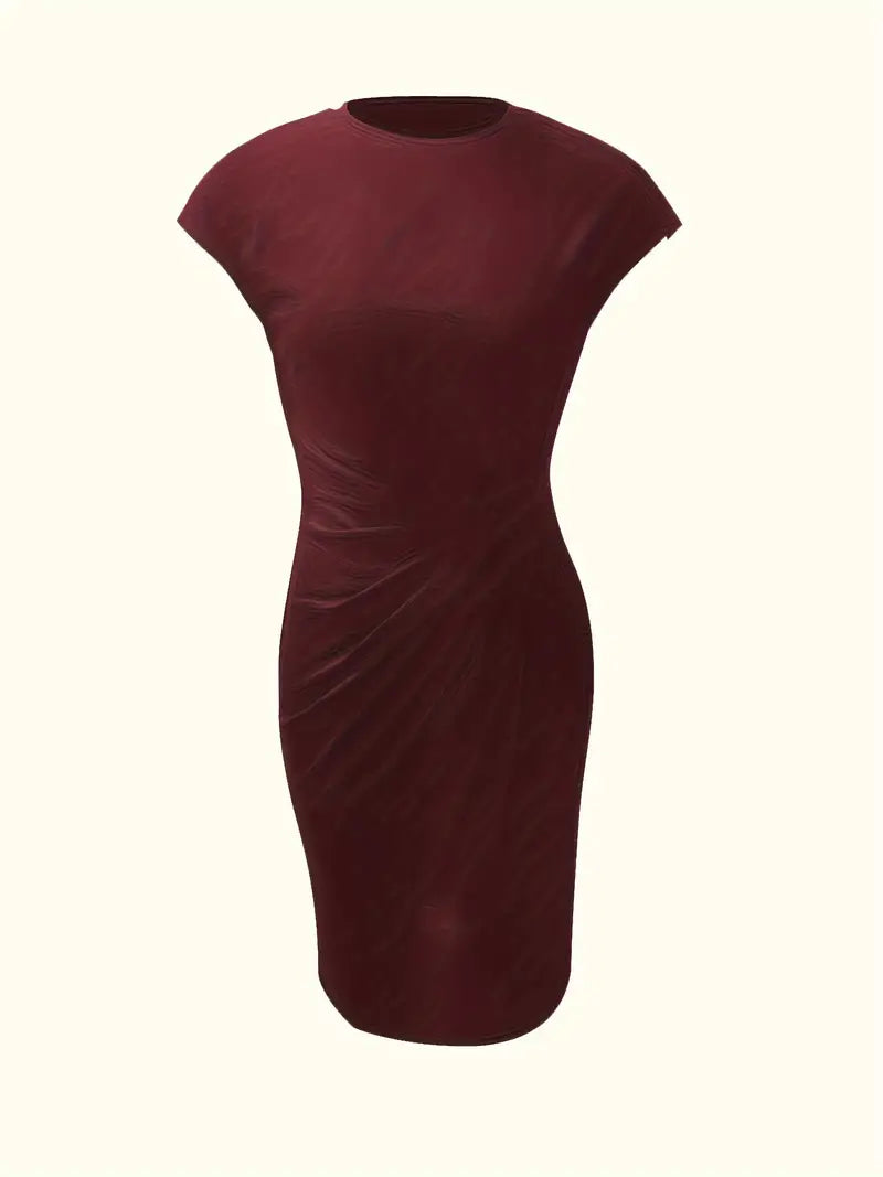 Women's Knee-Length Sheath Dress | Ruched Waist, Cap Sleeves & Ideal for Professional and Social Occasions