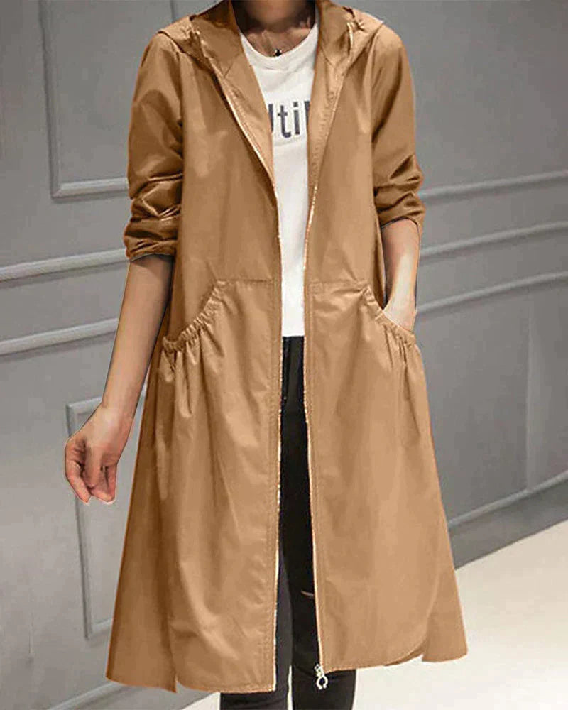 Women's Long Waterproof Raincoat | Weatherproof, Full-Zip & Adjustable Hood for Commuting and Travel