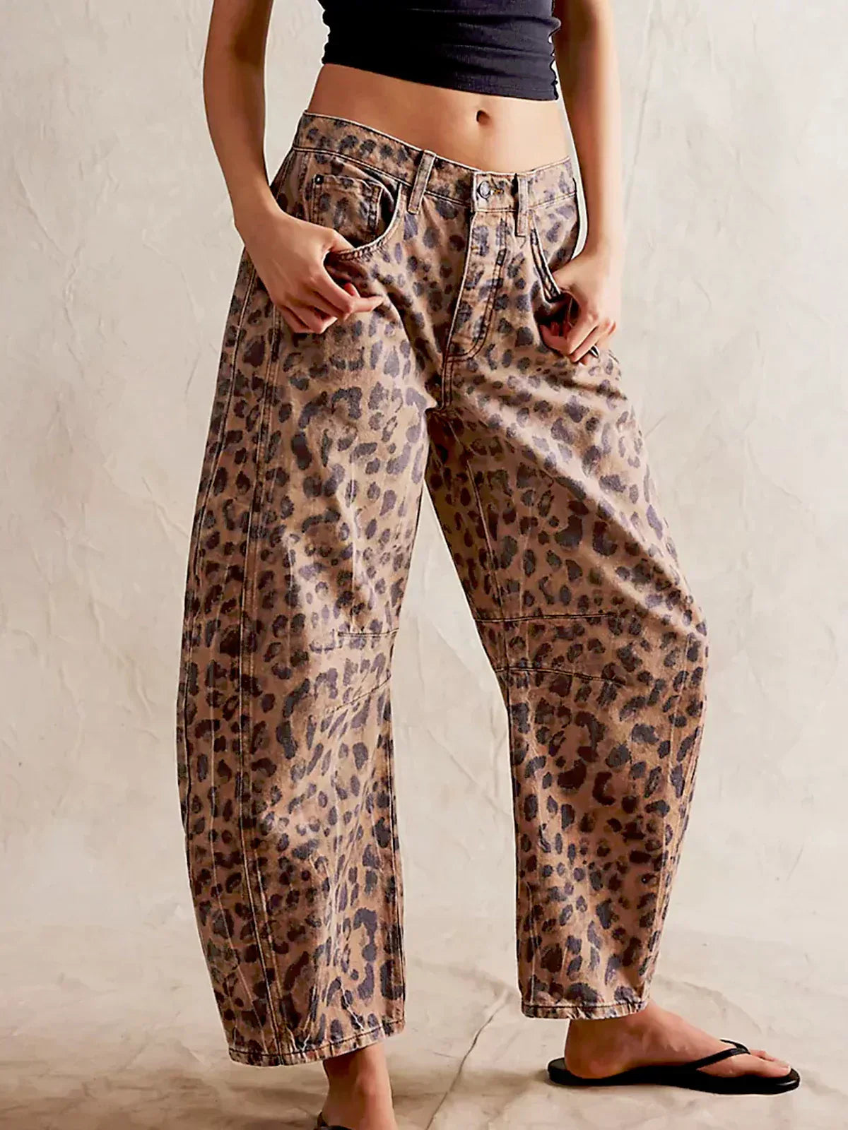 Women's Leopard Print Barrel Jeans | Comfortable Mid-Rise Fit & Trendy Ankle-Length for Casual Fashion Statements