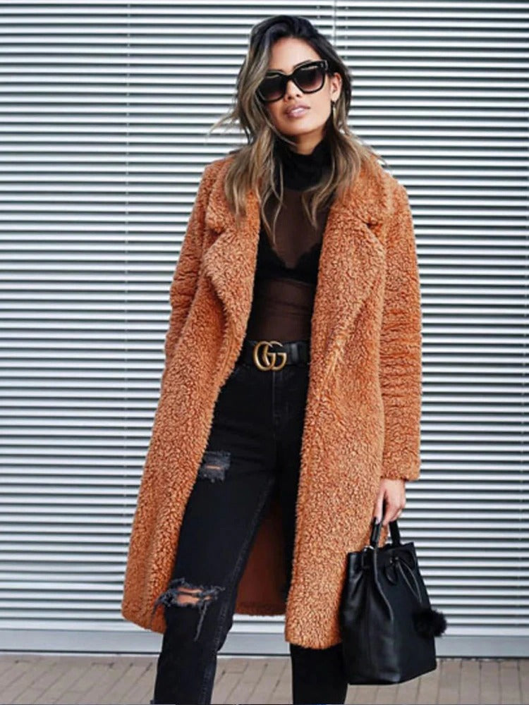 Women's Oversized Winter Teddy Coat | Plush Texture, Lapel Collar & Ideal for Daily Wear