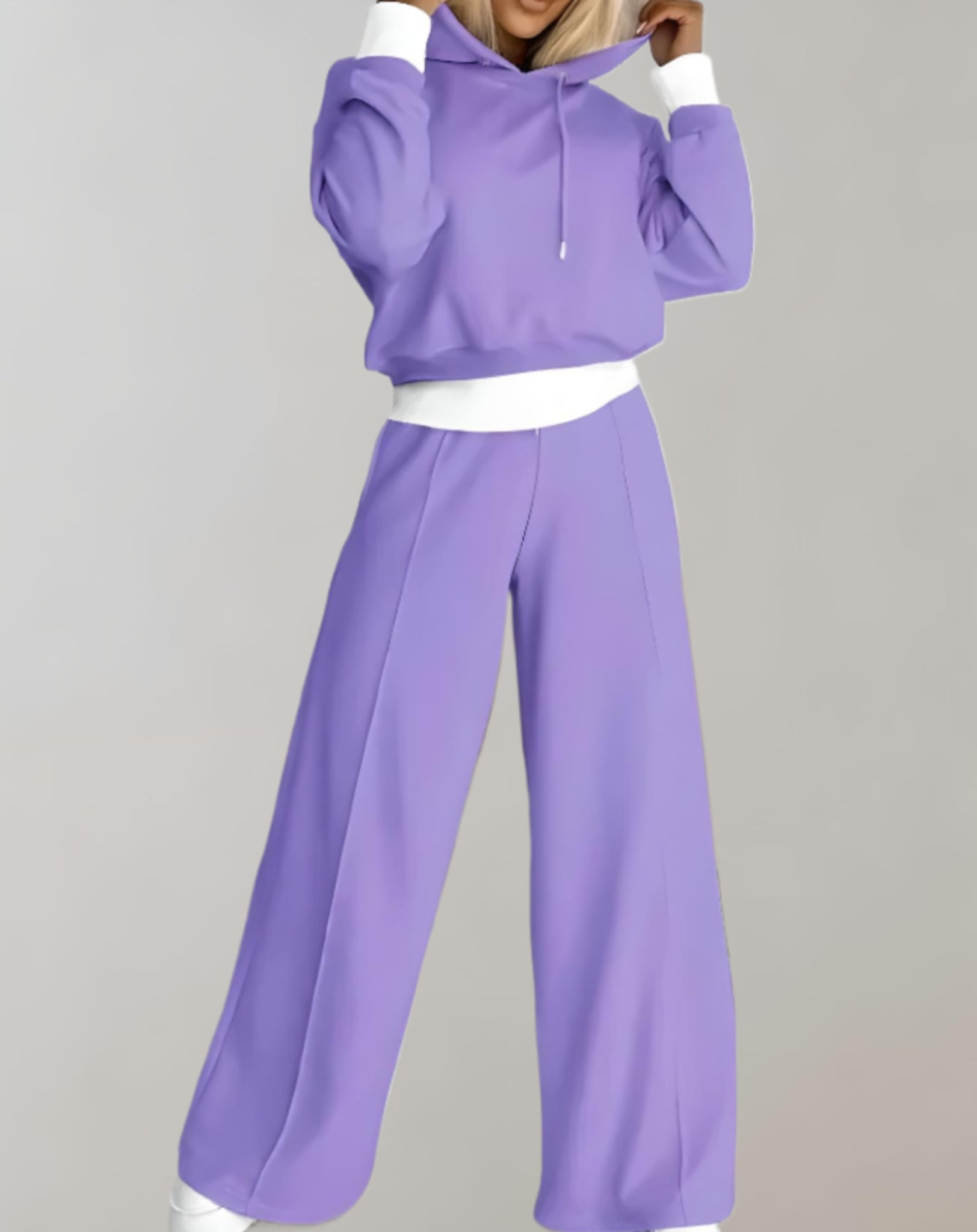 Women's Cropped Drawstring Hoodie Tracksuit Set | Wide-Leg Trousers for Relaxed Streetwear Style