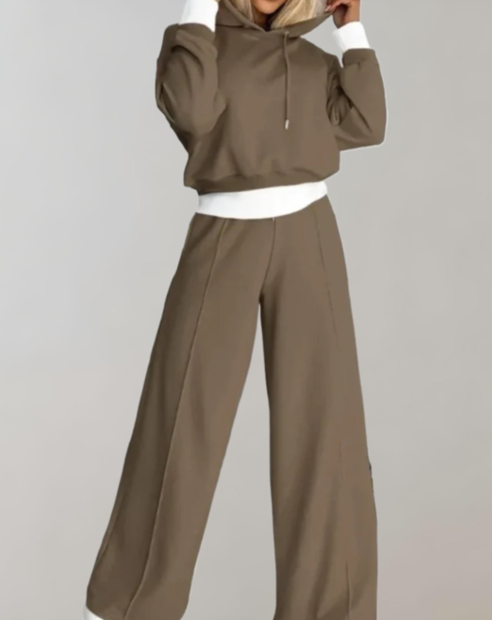 Women's Cropped Drawstring Hoodie Tracksuit Set | Wide-Leg Trousers for Relaxed Streetwear Style