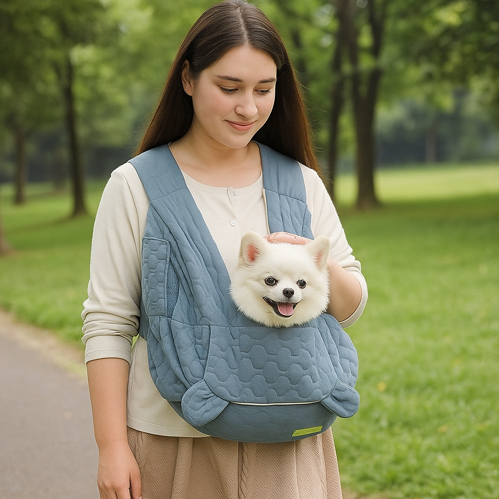 Tragetasche Hund blau – komfortable Umhängetasche für Hunde, Hundetragetasche & Welpentragetasche