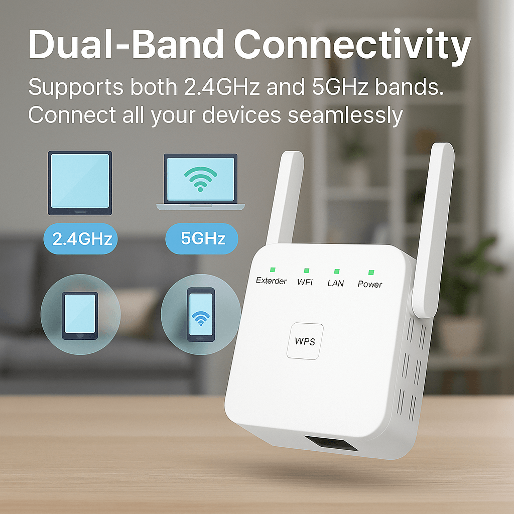 UltraXtend 5G WiFi Booster – Potente Ripetitore WiFi Dual-Band per Casa e Giardino con Copertura Estesa del Segnale