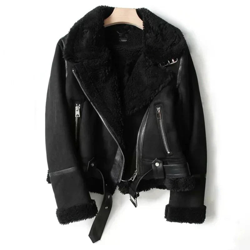 Women's Leather Jacket | Belted Hem, Zipper Closure & Stylish Outerwear for Transitional Weather