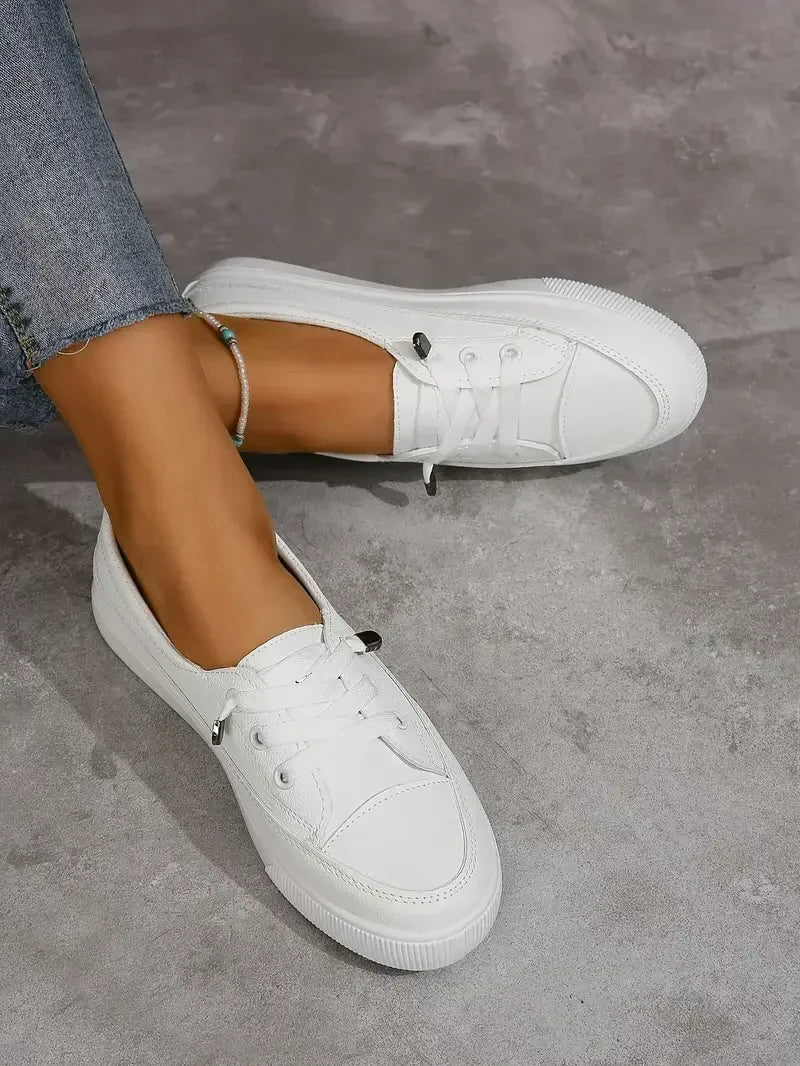 Women's Lace-Up Flat Sneakers | Casual Round Toe Design for Everyday Wear and Comfort