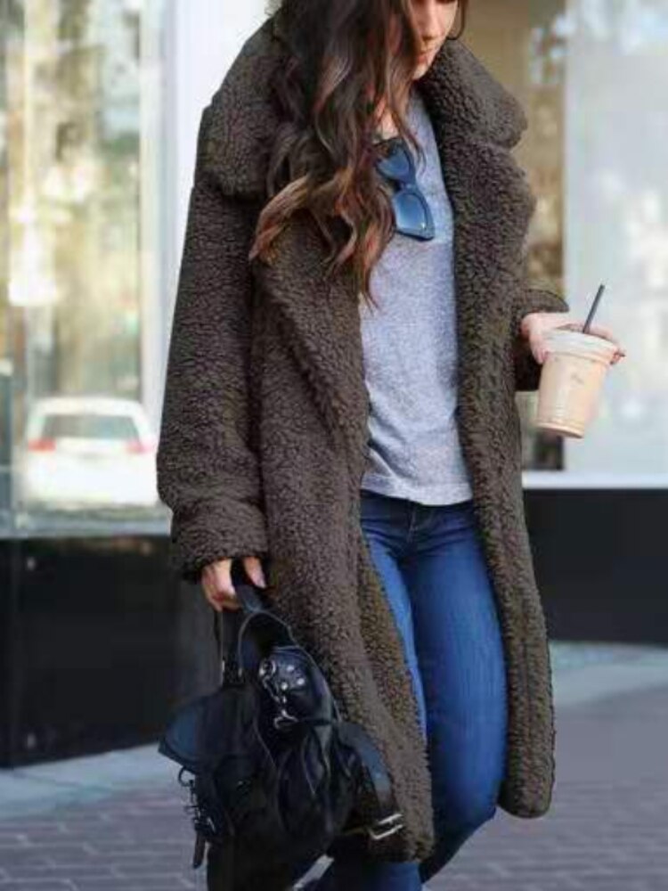 Women's Oversized Winter Teddy Coat | Plush Texture, Lapel Collar & Ideal for Daily Wear