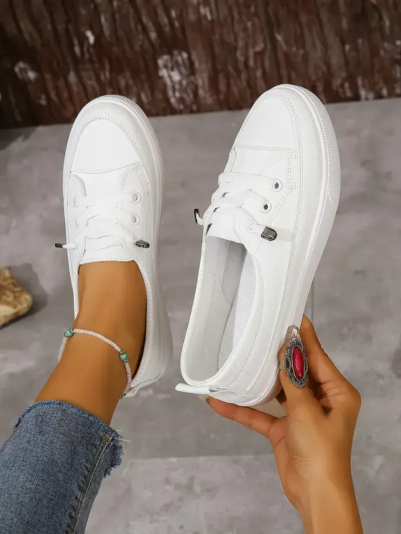 Women's Lace-Up Flat Sneakers | Casual Round Toe Design for Everyday Wear and Comfort