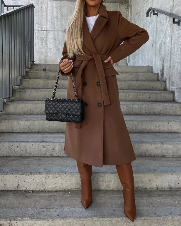 Women's Double-Breasted Winter Coat | Waist Belt, Full-Length Coverage & Stylish for Commuting and City Strolls