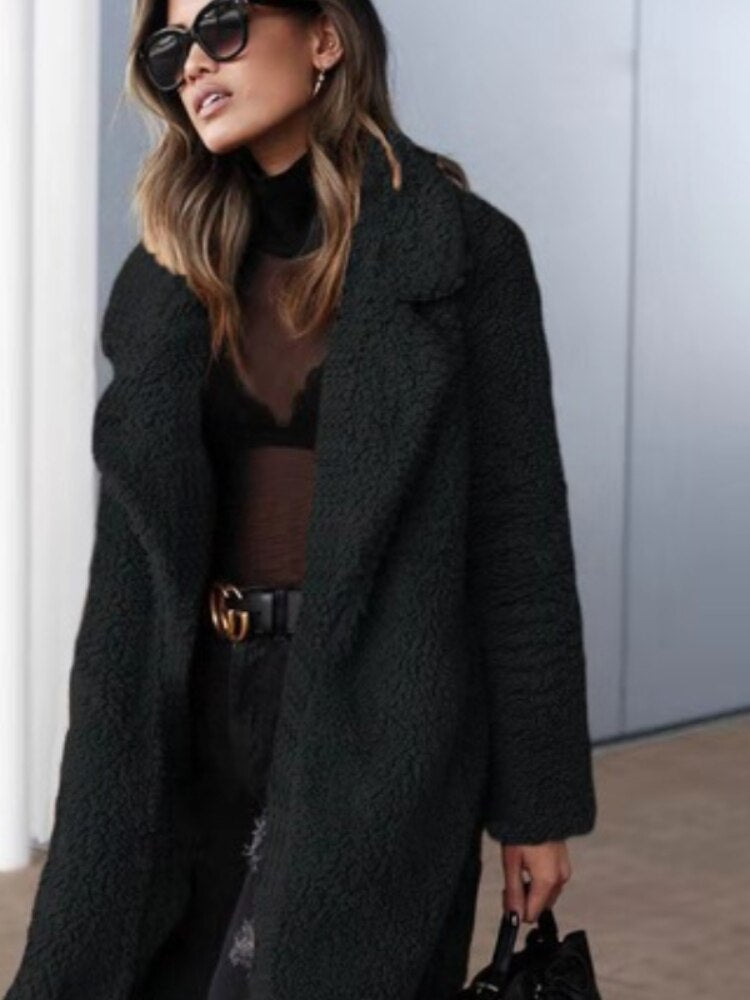 Women's Oversized Winter Teddy Coat | Plush Texture, Lapel Collar & Ideal for Daily Wear