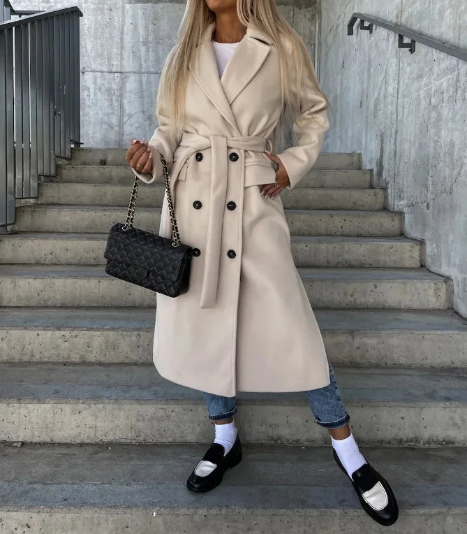 Women's Double-Breasted Winter Coat | Waist Belt, Full-Length Coverage & Stylish for Commuting and City Strolls