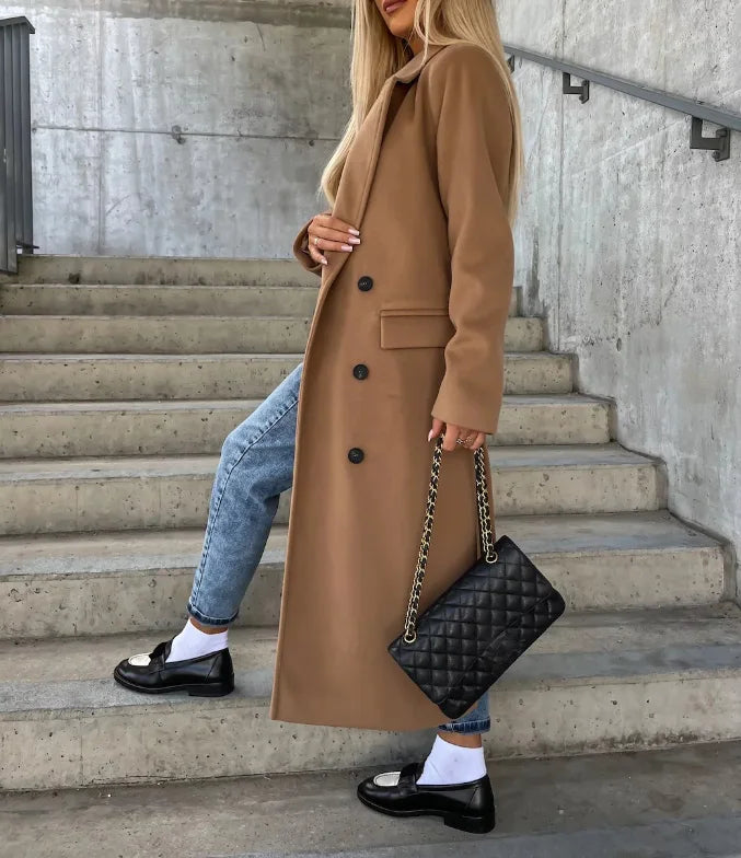 Women's Double-Breasted Winter Coat | Waist Belt, Full-Length Coverage & Stylish for Commuting and City Strolls