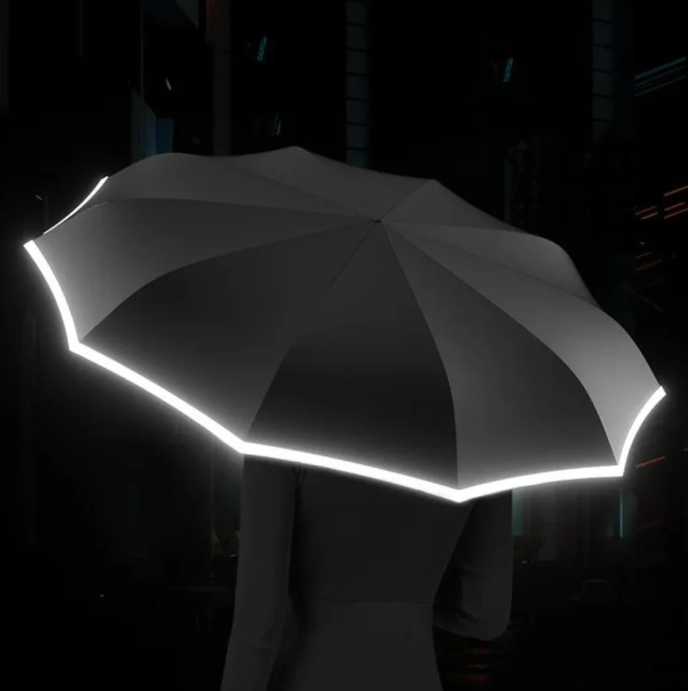 Sturm Regenschirm in Schwarz – Sturmsicherer Regenschirm mit reflektierender Kante für beste Sichtbarkeit