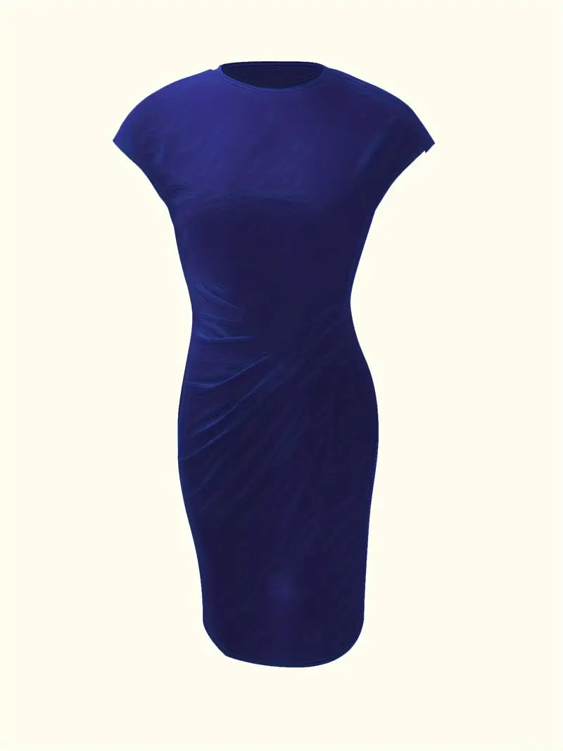 Women's Knee-Length Sheath Dress | Ruched Waist, Cap Sleeves & Ideal for Professional and Social Occasions
