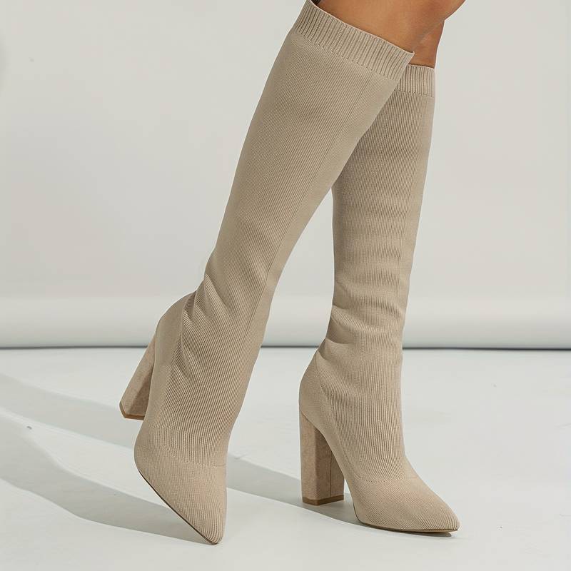 Women's Knee High Sock Boots | Stretch Knit, Pointed Toe & Block Heel for Casual and Dressy Outfits