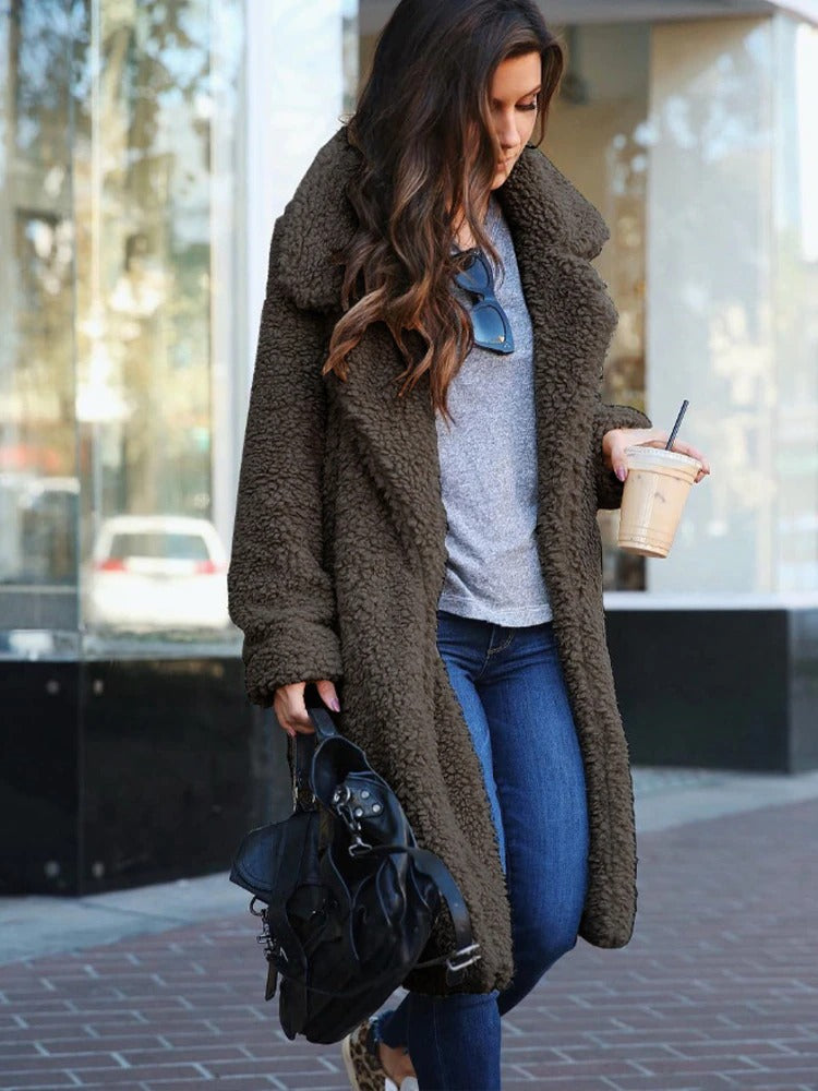 Women's Oversized Winter Teddy Coat | Plush Texture, Lapel Collar & Ideal for Daily Wear